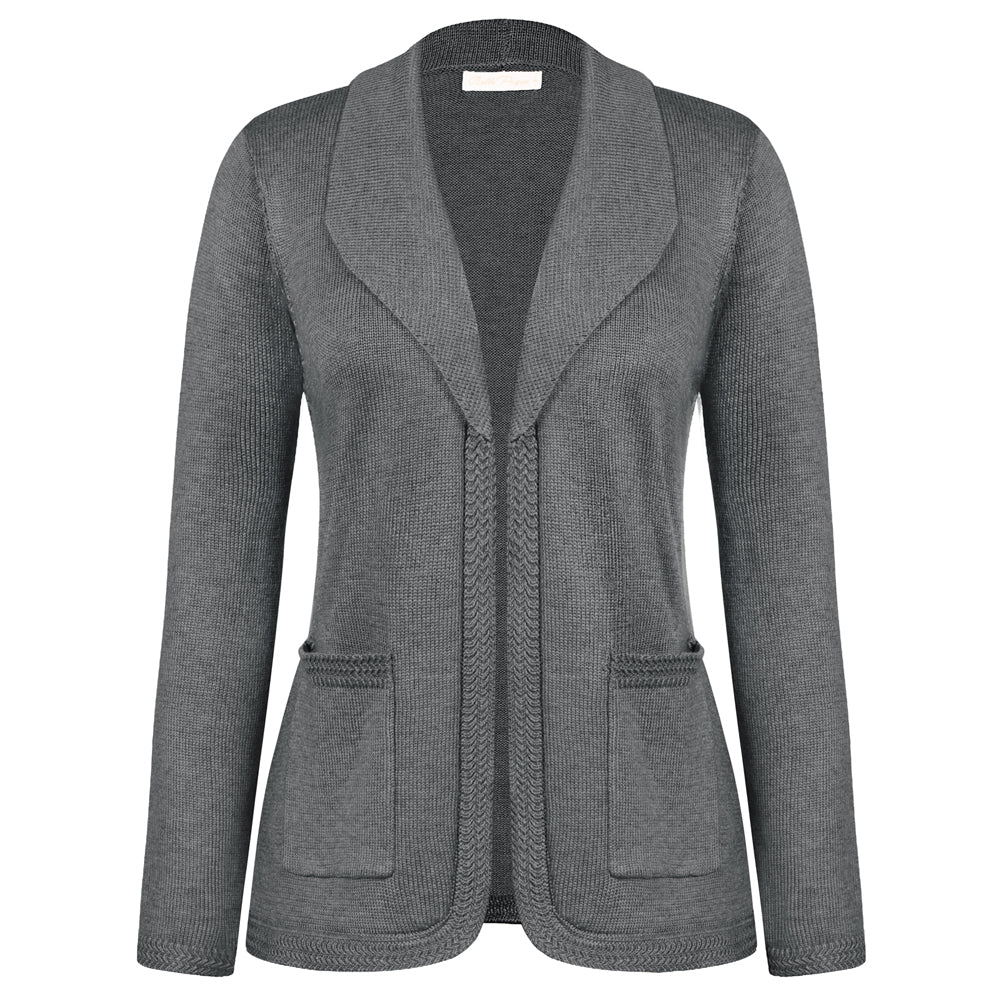 belle poque Vintage Cardigan Sweater Blazer V Neck Shawl Lapel Collar with Pockets Dark Gray