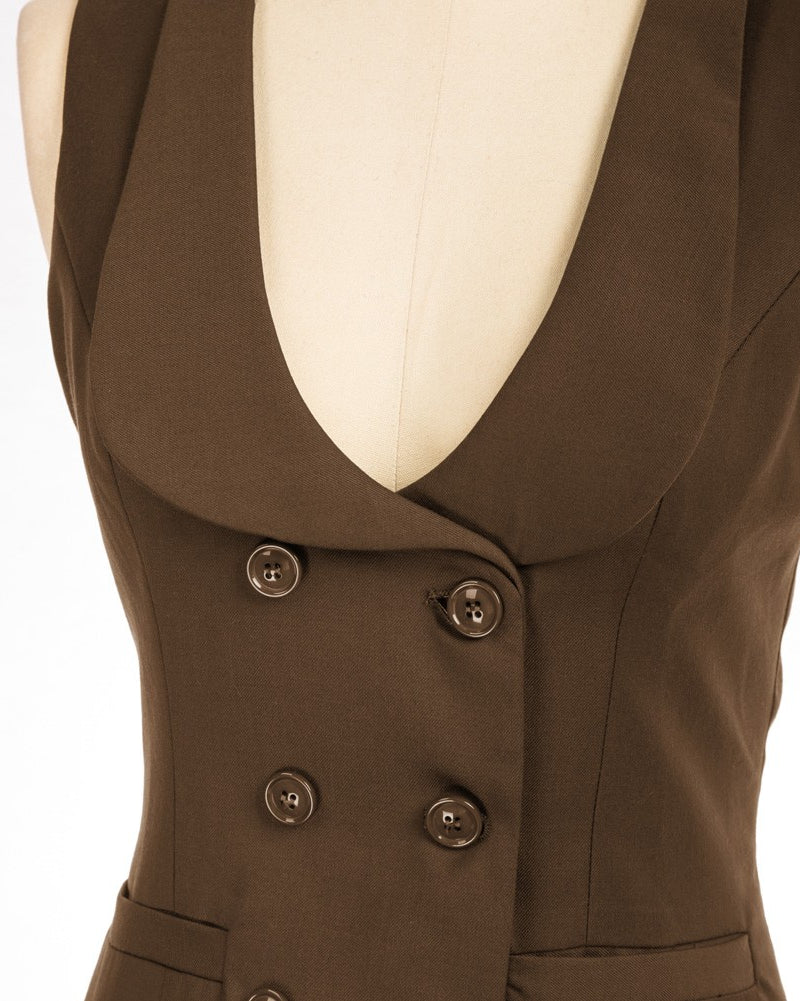 belle poque Double Breasted Waistcoat Vintage Lapel Collar Vest Coat with 2 Pockets