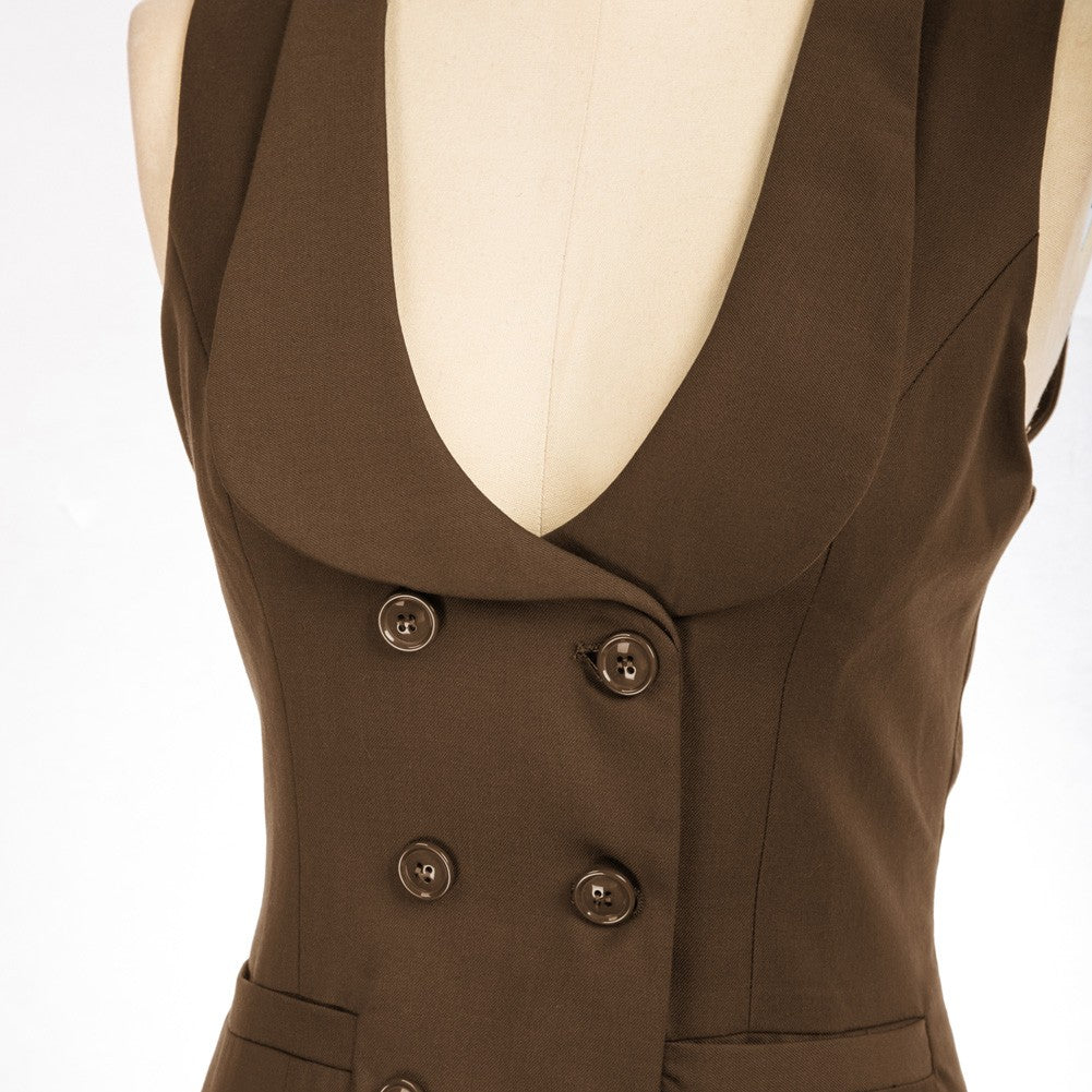 belle poque Double Breasted Waistcoat Vintage Lapel Collar Vest Coat with 2 Pockets