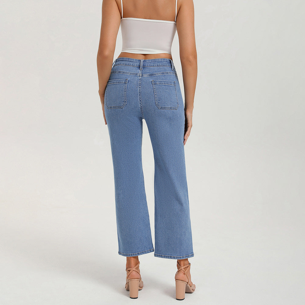 belle poque Women's Straight Leg Jeans Mid Rise Wide Leg Denim Pants with Pockets