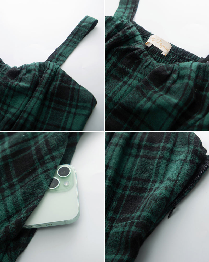 belle poque Vintage Two-Way Defined Waist Dress Ruched Bodice Flared Plaid A-Line Dress