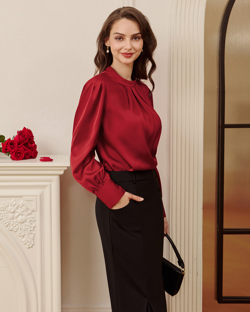 belle poque Womens Long Sleeve Satin Blouse Dressy Casual Business Tops Shirts for Office Work