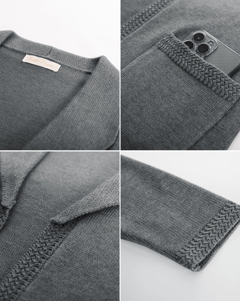 belle poque Vintage Cardigan Sweater Blazer V Neck Shawl Lapel Collar with Pockets