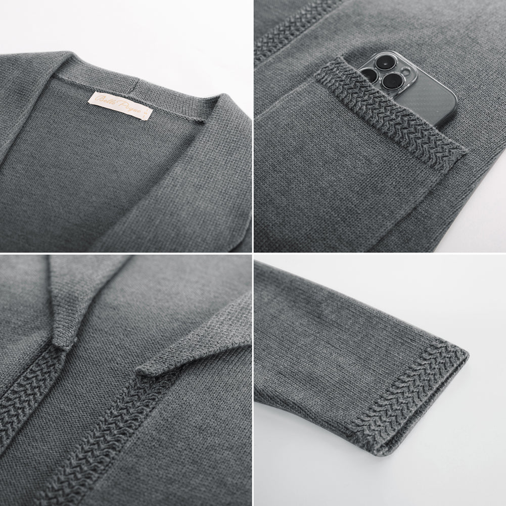 belle poque Vintage Cardigan Sweater Blazer V Neck Shawl Lapel Collar with Pockets