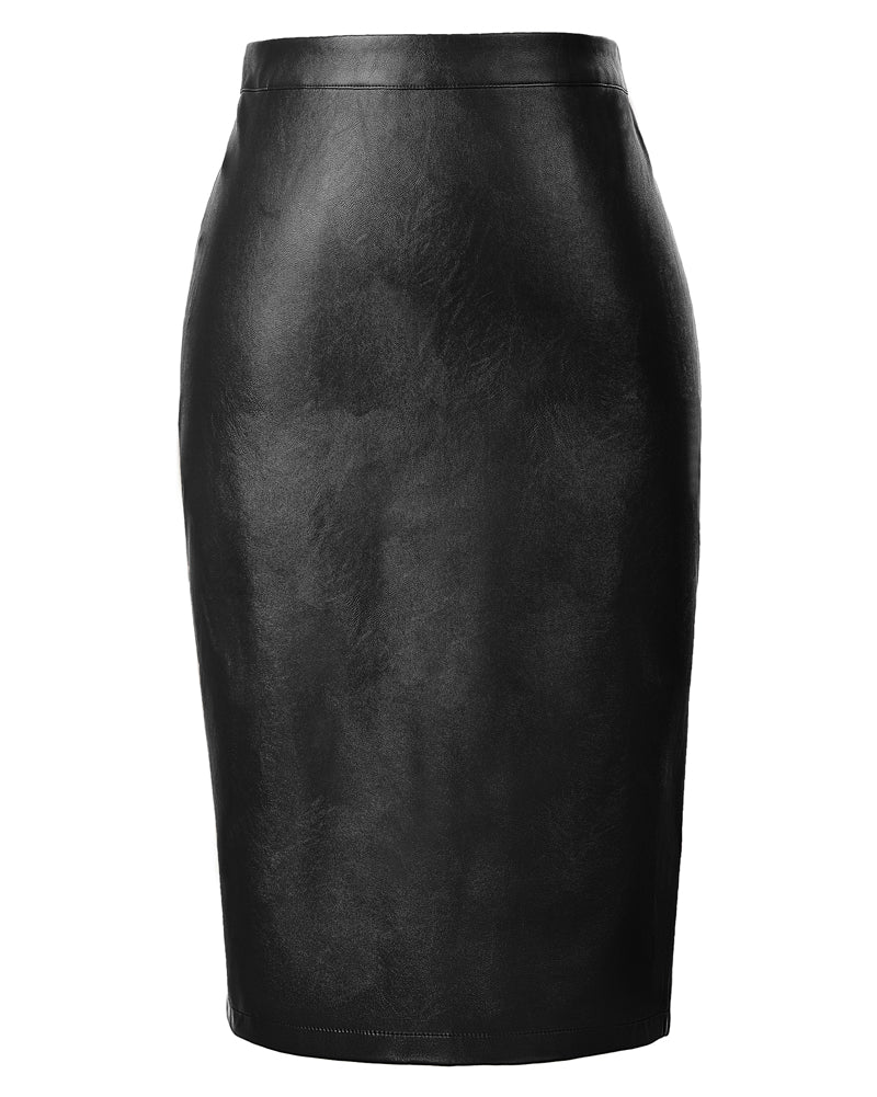 belle poque Midi Leather Skirt for Women High Waist Bodycon Pencil Skirts Work Outfits