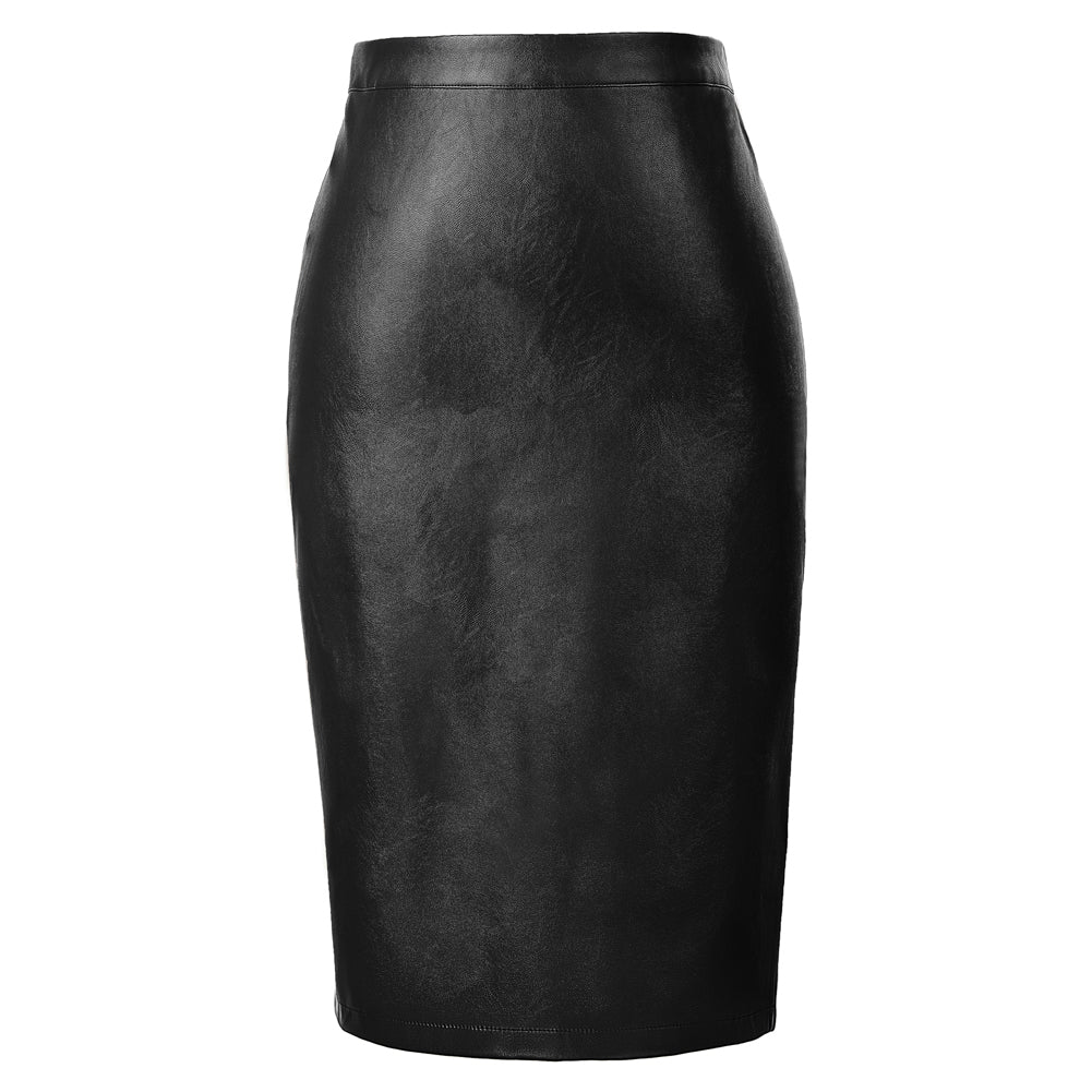 belle poque Midi Leather Skirt for Women High Waist Bodycon Pencil Skirts Work Outfits