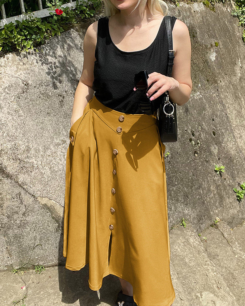 belle poque Belle Poque Women's Vintage A-Line Skirt with Slit Hem