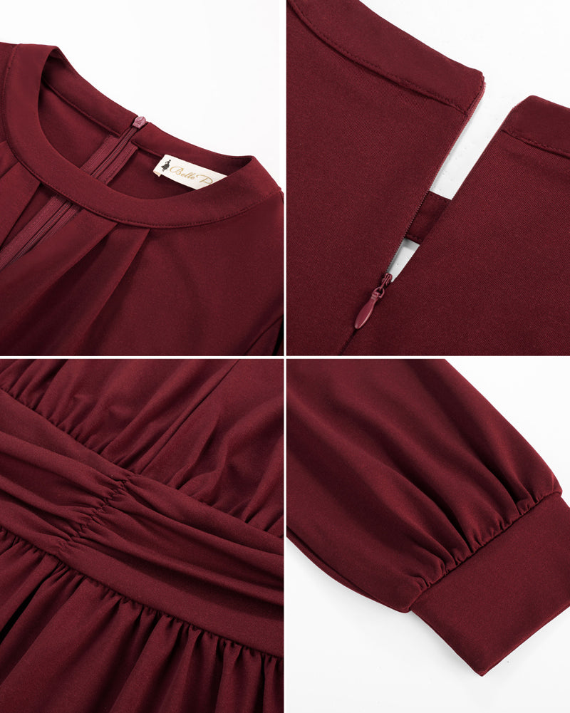 belle poque Women Retro Defined Waist Tops Long Lantern Sleeve Crew Neck Pullover Tops