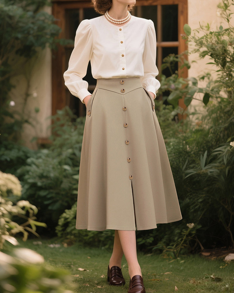 belle poque Belle Poque Women's Vintage A-Line Skirt with Slit Hem