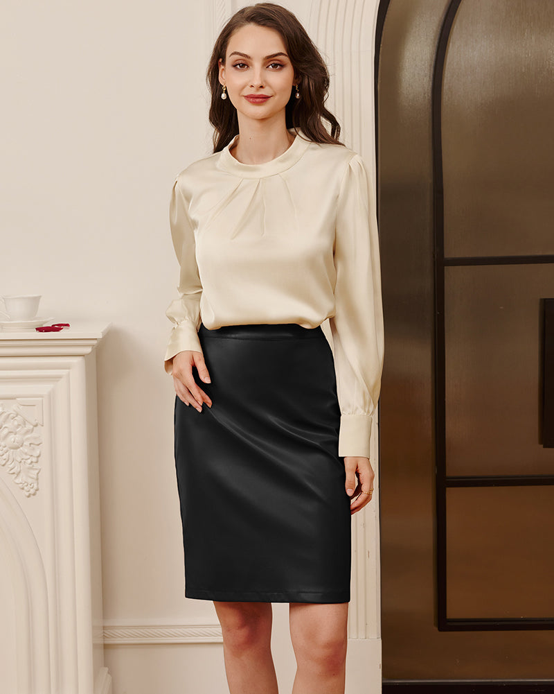 belle poque Midi Leather Skirt for Women High Waist Bodycon Pencil Skirts Work Outfits