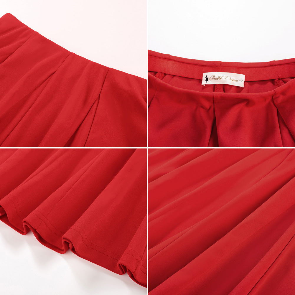 belle poque Women Vintage Swing Skirt Elastic Waist Mid-Thigh Length A-Line Skirt