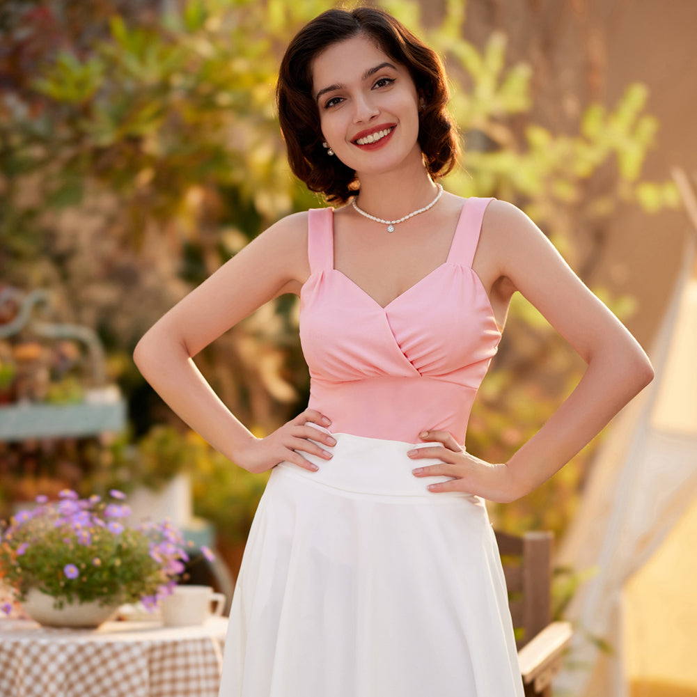 belle poque Seckill Offer⌛Solid Clolor Surplice V-Neck Tops Slim Fit Ruched Bodice Tops