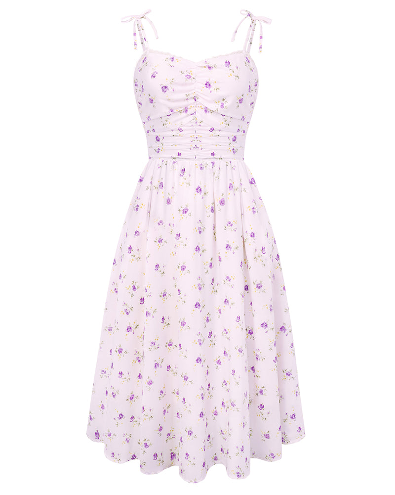 belle poque Women Spring Summer Wedding Guest Dress 2026 Midi Tea Party Ruched Sundress Purple