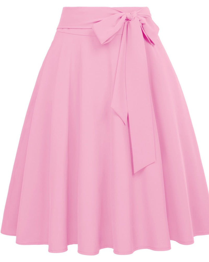 belle poque Women's High Waist A-Line Pockets Skirt Skater Flared Midi Skirt Pink