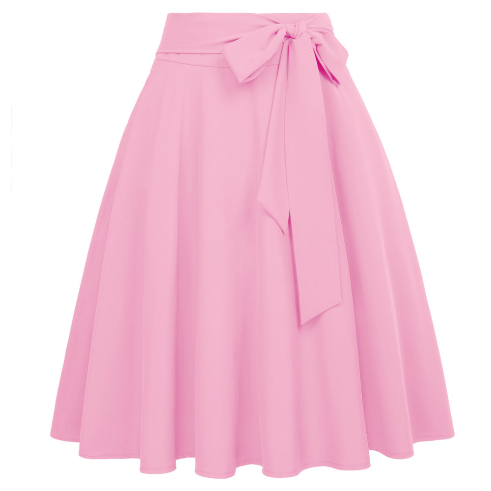 belle poque Women's High Waist A-Line Pockets Skirt Skater Flared Midi Skirt Vinage Skirt Pink