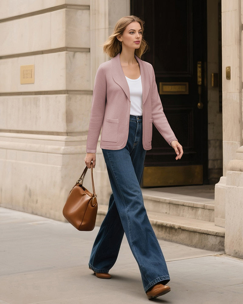 belle poque Vintage Cardigan Sweater Blazer V Neck Shawl Lapel Collar with Pockets