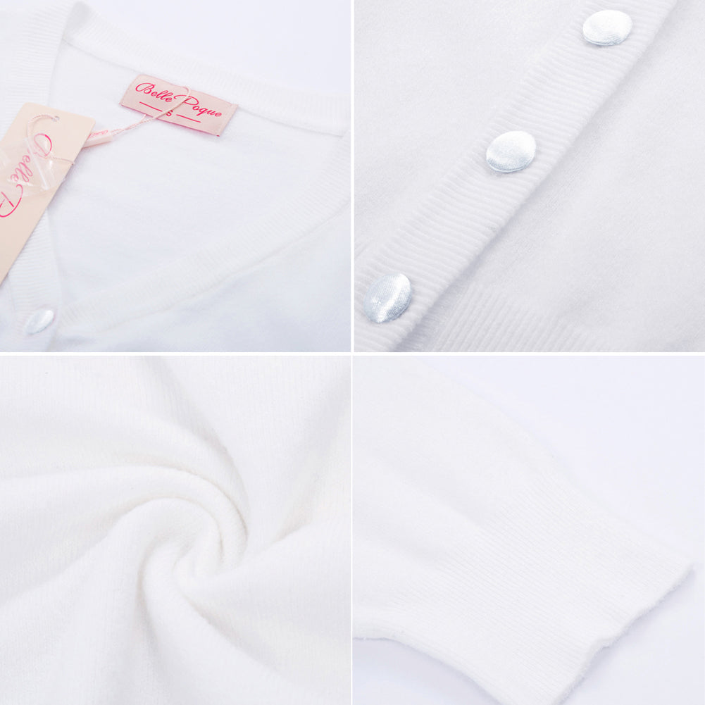 belle poque Women's 3/4 Sleeve Button Down Cherries Embroidery Cropped Cardigan Sweater Coat