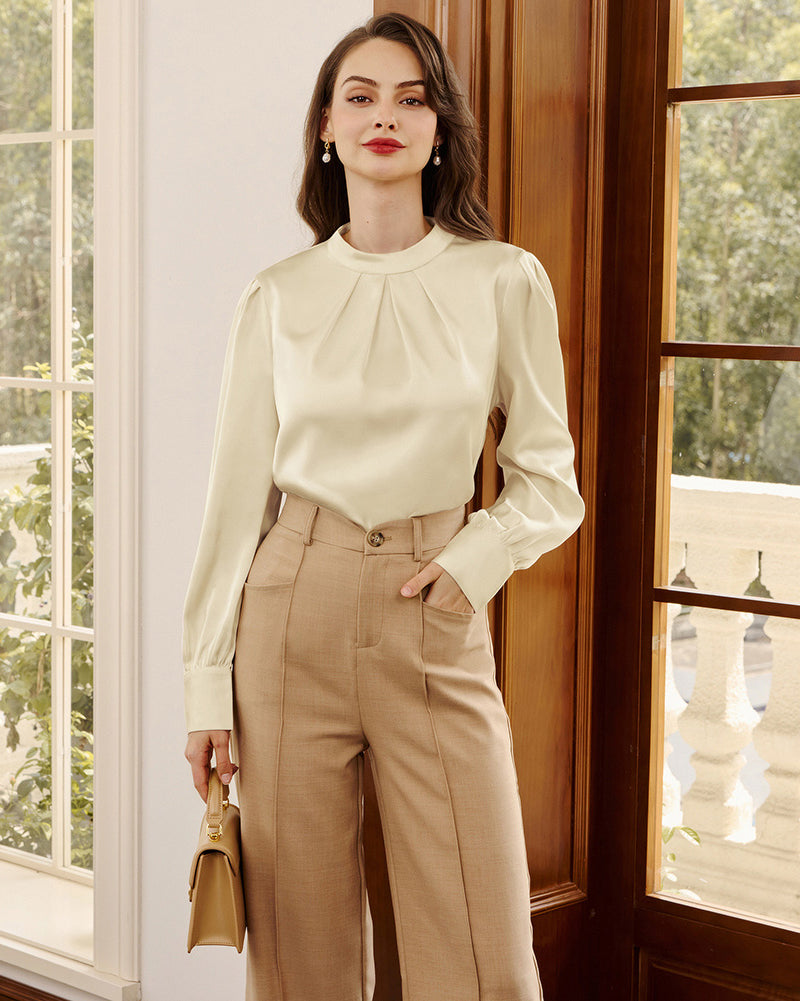 belle poque Womens Long Sleeve Satin Blouse Dressy Casual Business Tops Shirts for Office Work