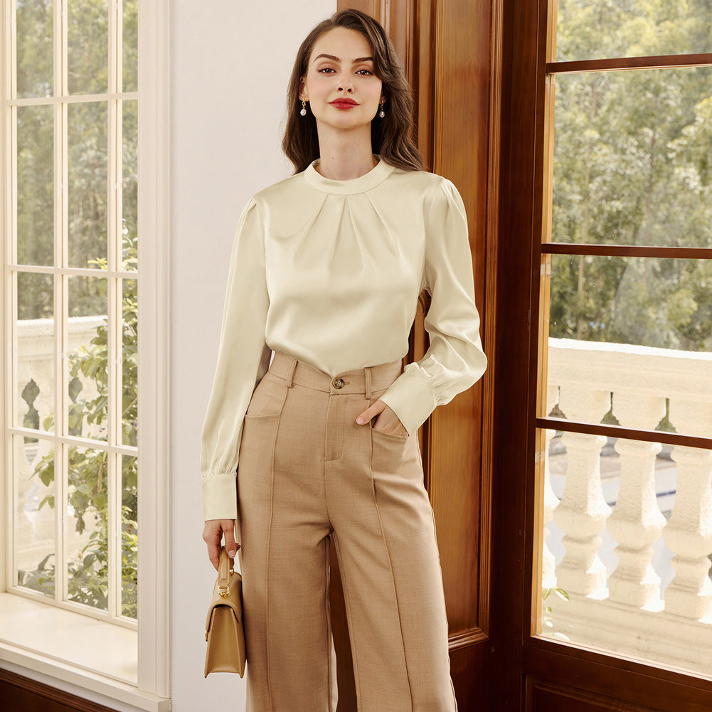 belle poque Womens Long Sleeve Satin Blouse Dressy Casual Business Tops Shirts for Office Work