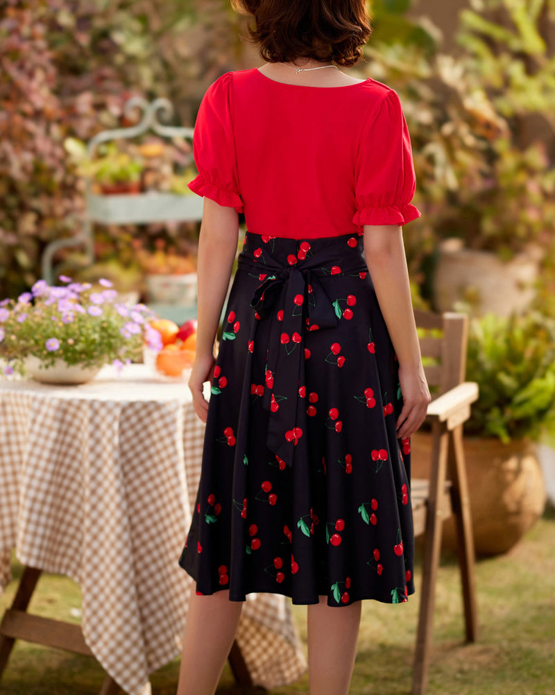 belle poque Solid Color Cotton Tops Slim Fit Puffed Short Sleeve Ruched Tops