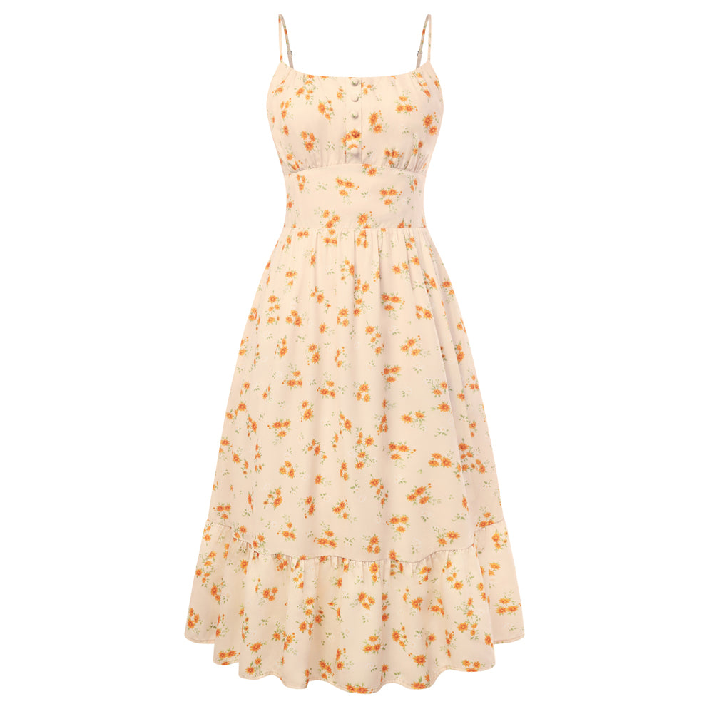 belle poque 2026 Floral Dress for Women Spring Summer Flowy Ruffle Midi Dresses Orange