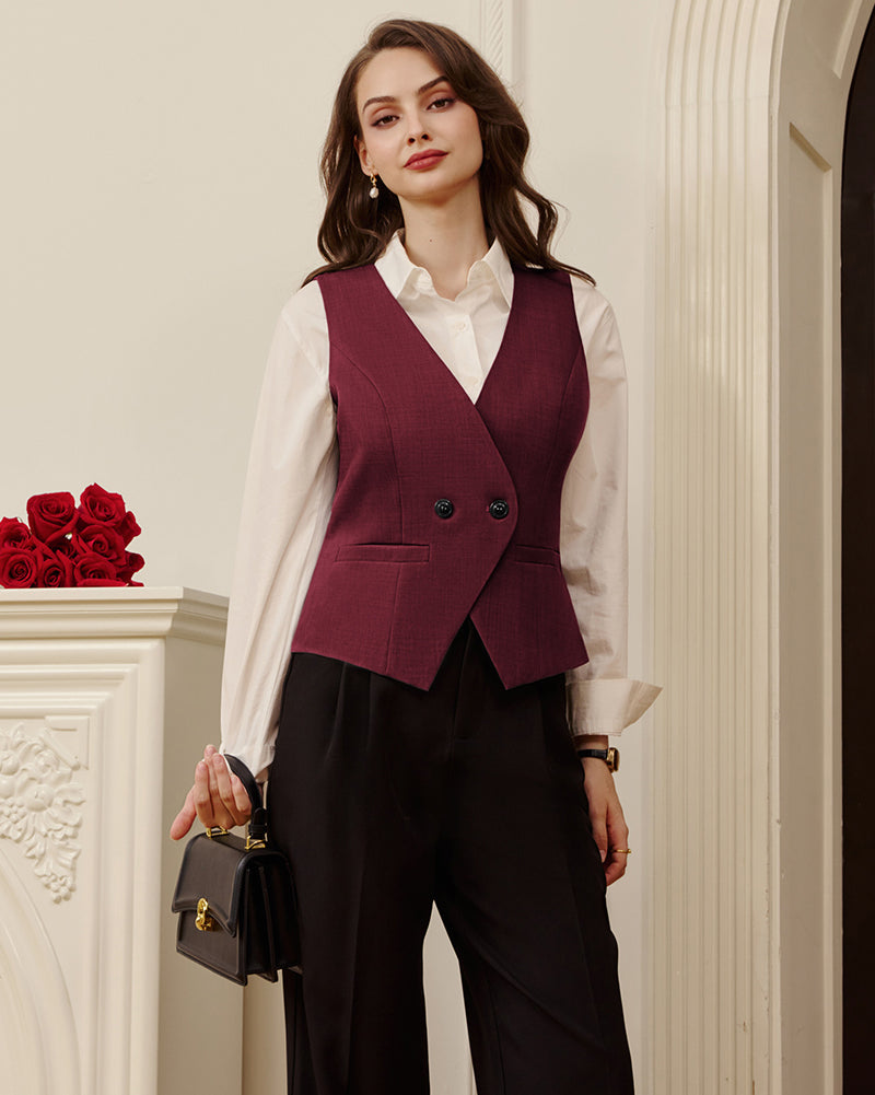 belle poque Women Handkerchief Hem Vest Coat Surplice V-Neck Slit Back Waistcoat
