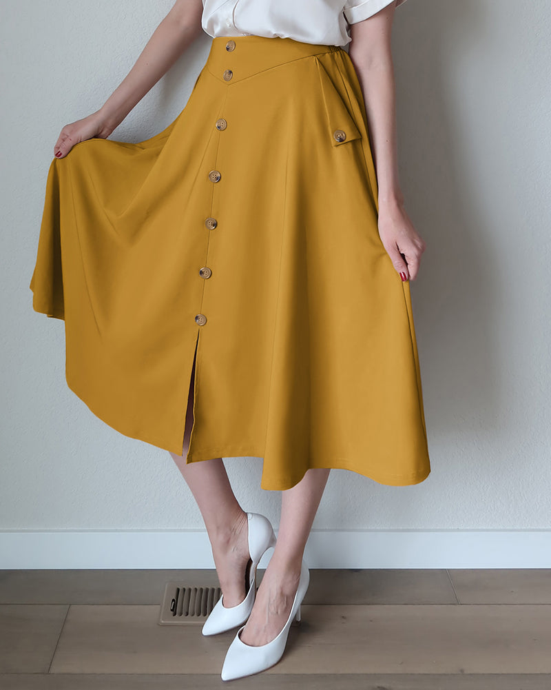 belle poque Belle Poque Women's Vintage A-Line Skirt with Slit Hem