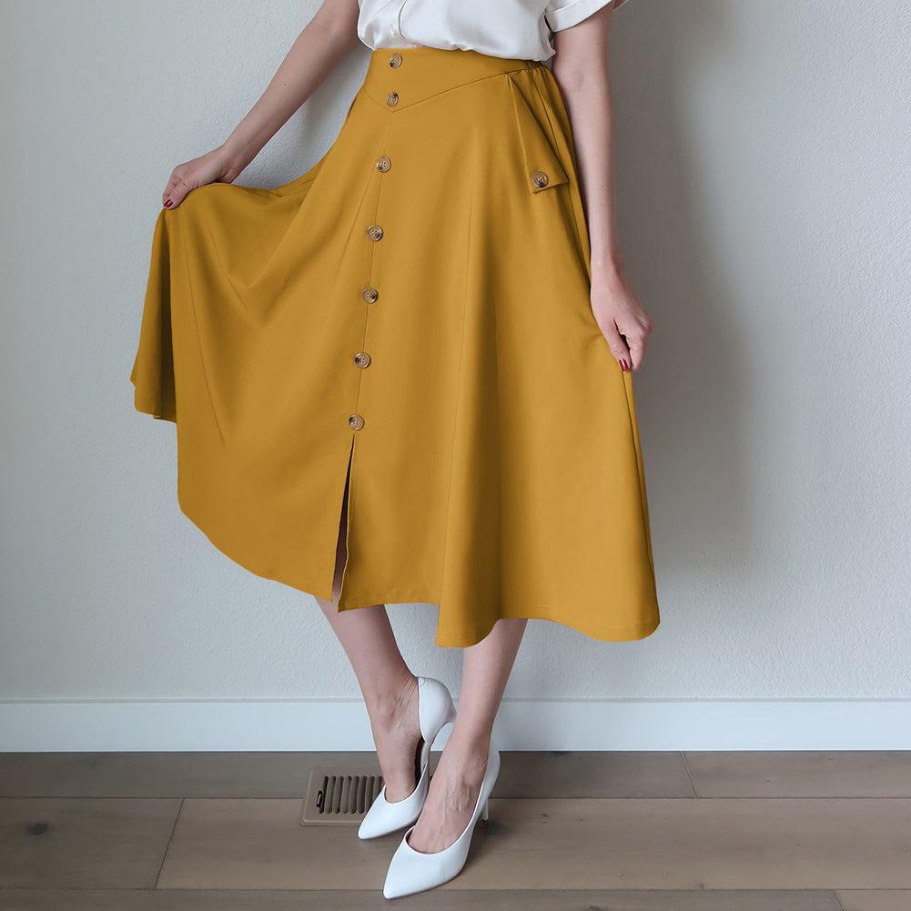 belle poque Belle Poque Women's Vintage A-Line Skirt with Slit Hem