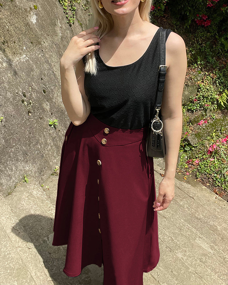belle poque Belle Poque Women's Vintage A-Line Skirt with Slit Hem