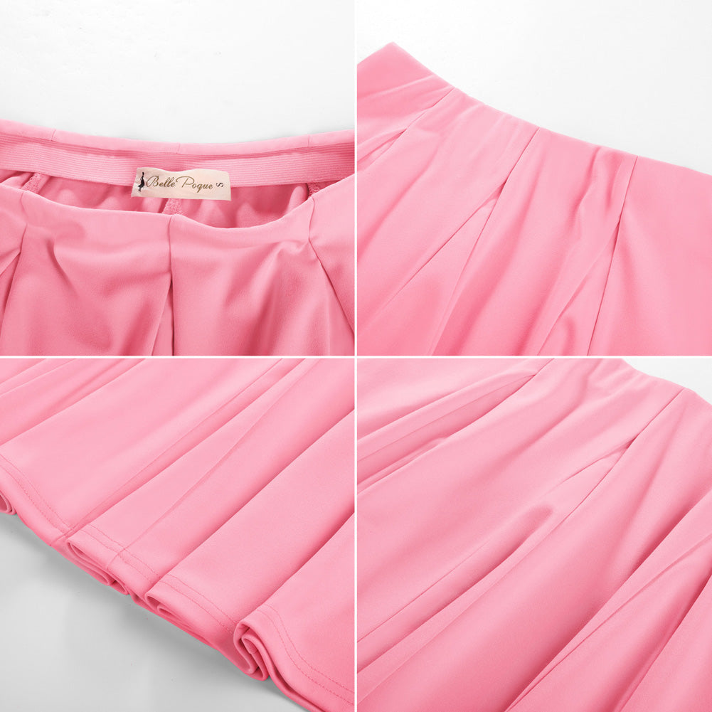 belle poque Women Vintage Swing Skirt Elastic Waist Mid-Thigh Length A-Line Skirt