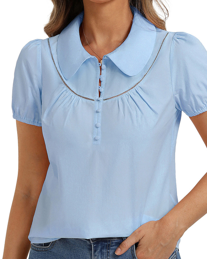 belle poque 2026 Puff Sleeve Cotton Blouses for Women Peter Pan Collar Dressy Work Shirts