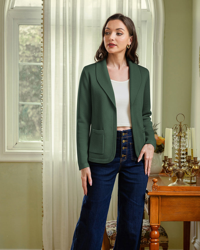 belle poque Vintage Cardigan Sweater Blazer V Neck Shawl Lapel Collar with Pockets