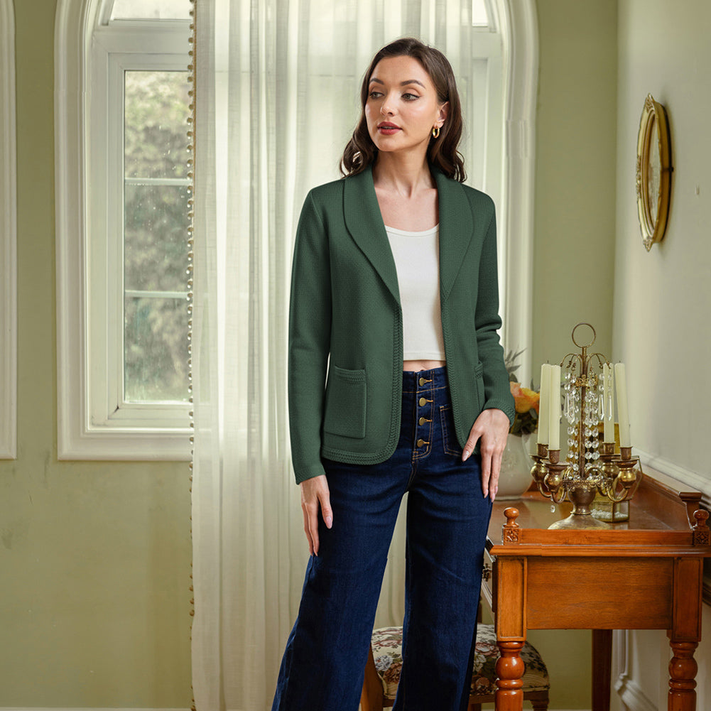 belle poque Vintage Cardigan Sweater Blazer V Neck Shawl Lapel Collar with Pockets