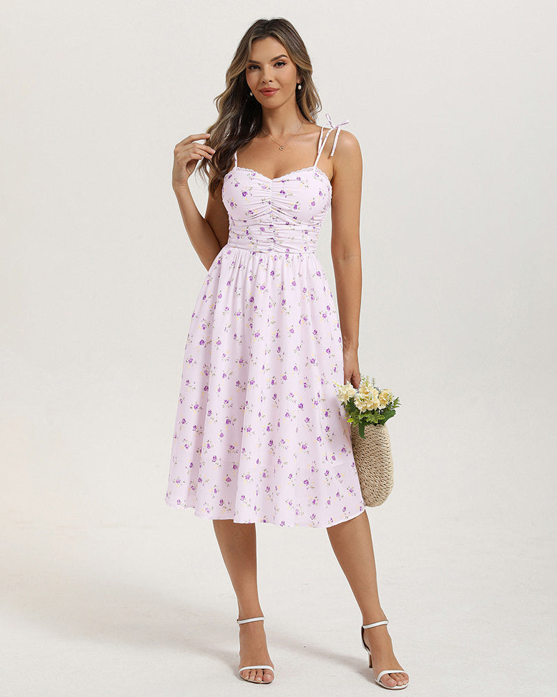 belle poque Women Spring Summer Wedding Guest Dress 2026 Midi Tea Party Ruched Sundress