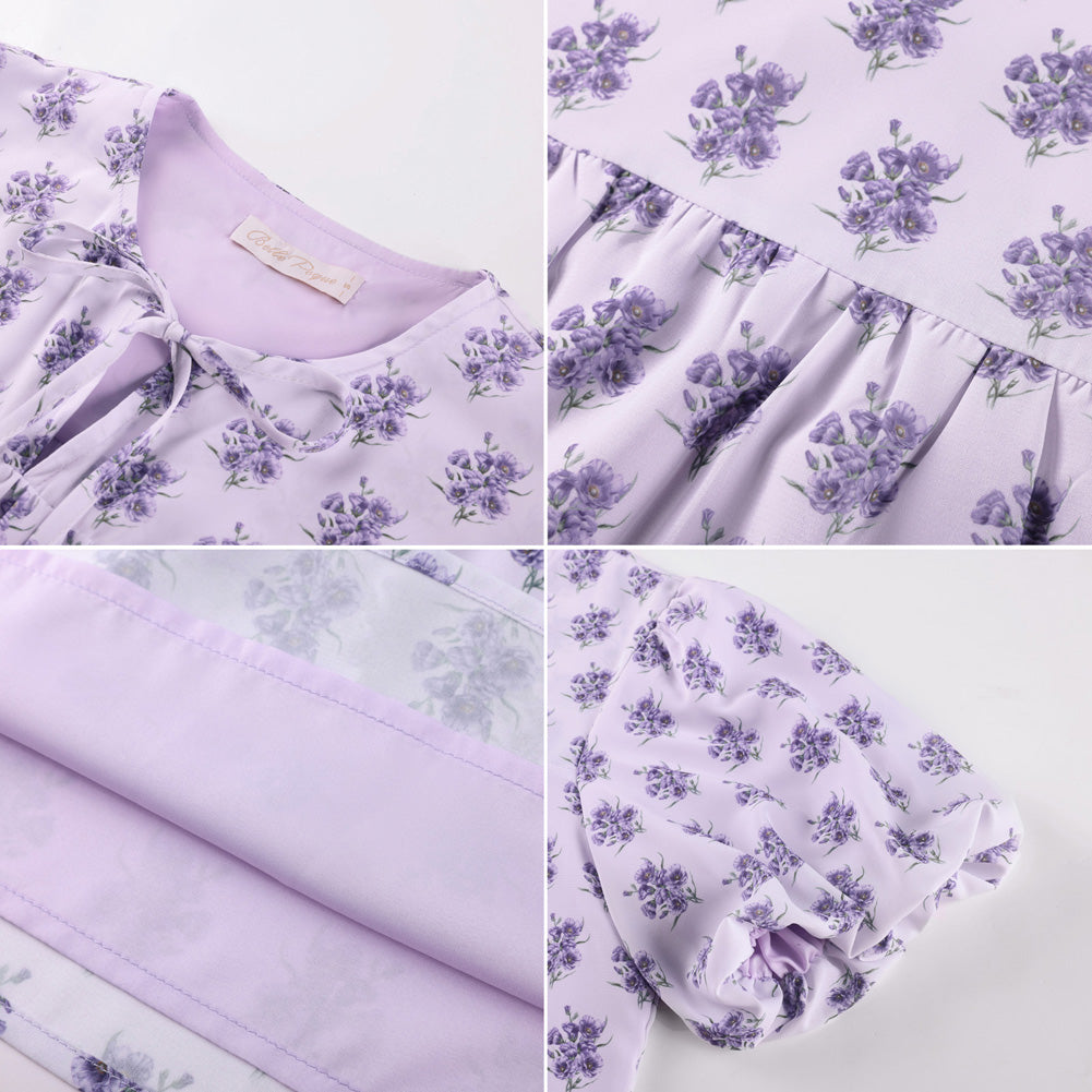 belle poque Floral Babydoll Tops for Women Puff Sleeve Tie Front Blouse Boho Tops Outfits