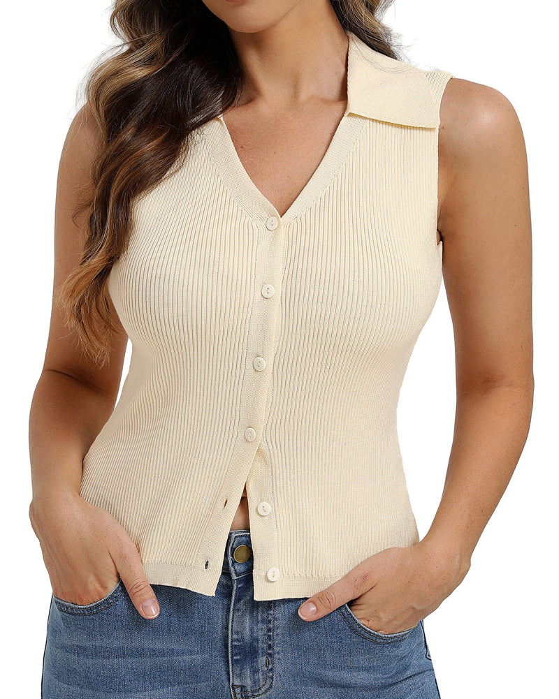 belle poque Women's Button Down Tank Tops Collared Slim Fit Office Tops