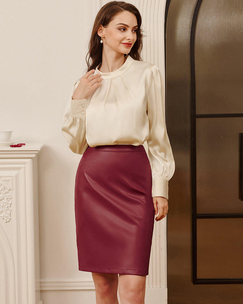 belle poque Midi Leather Skirt for Women High Waist Bodycon Pencil Skirts Work Outfits