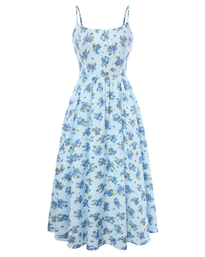 belle poque Floral Dress for Women 2026 Summer Sleeveless Midi A-line Beach Sundresses Blue