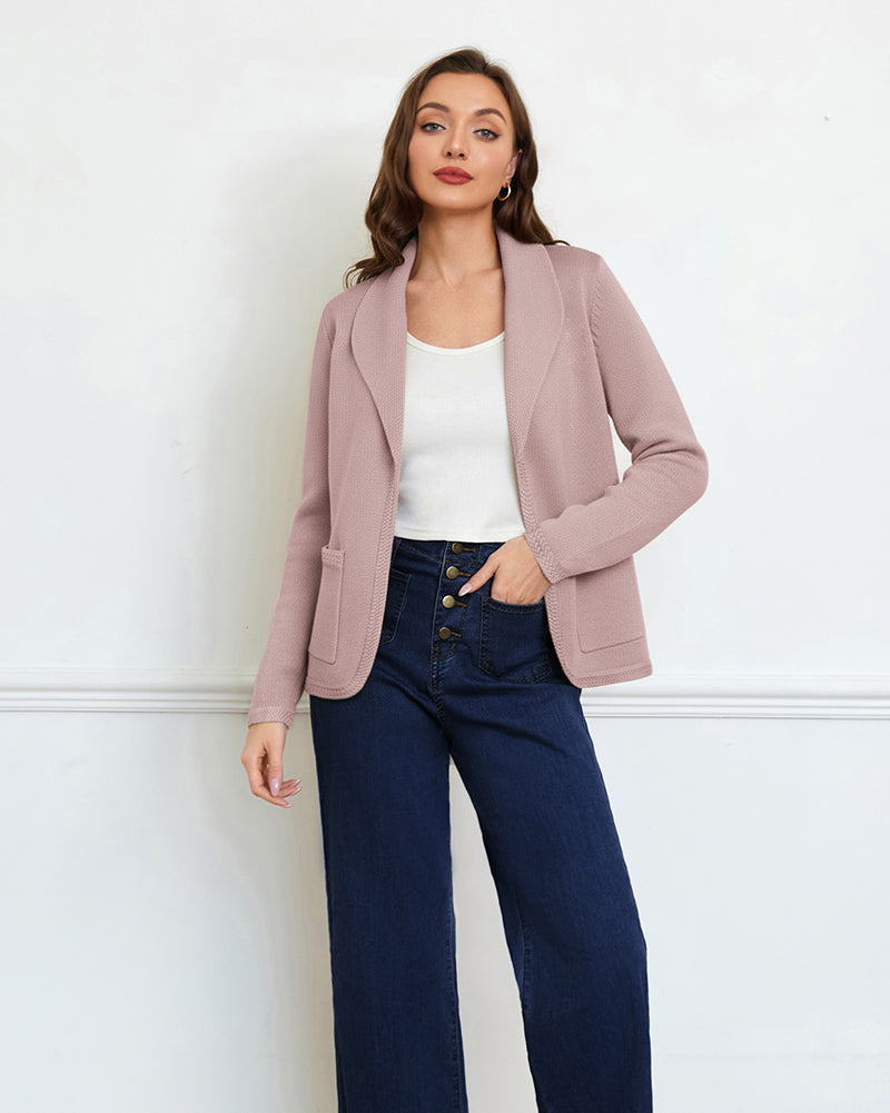 belle poque Vintage Cardigan Sweater Blazer V Neck Shawl Lapel Collar with Pockets