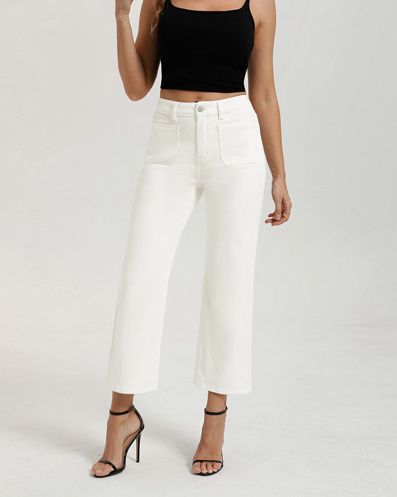 belle poque Women's Straight Leg Jeans Mid Rise Wide Leg Denim Pants with Pockets