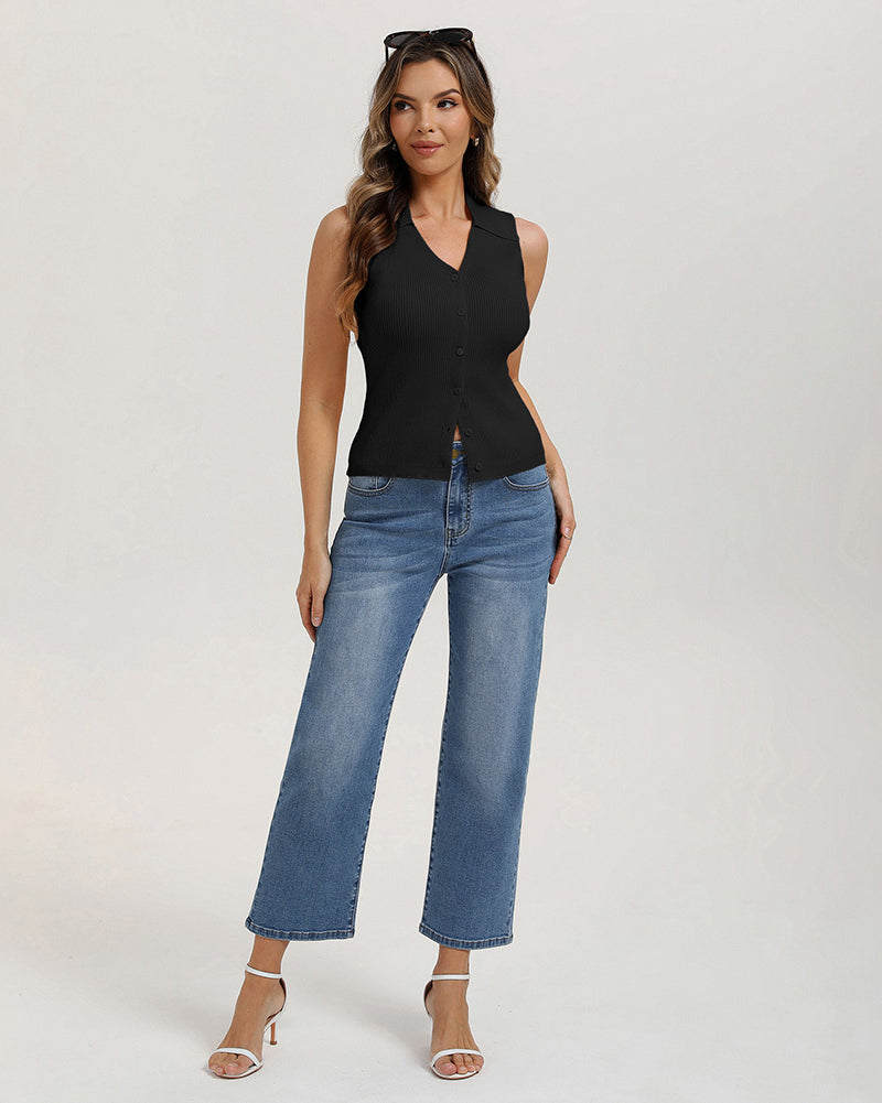 belle poque Women's Button Down Tank Tops Collared Slim Fit Office Tops