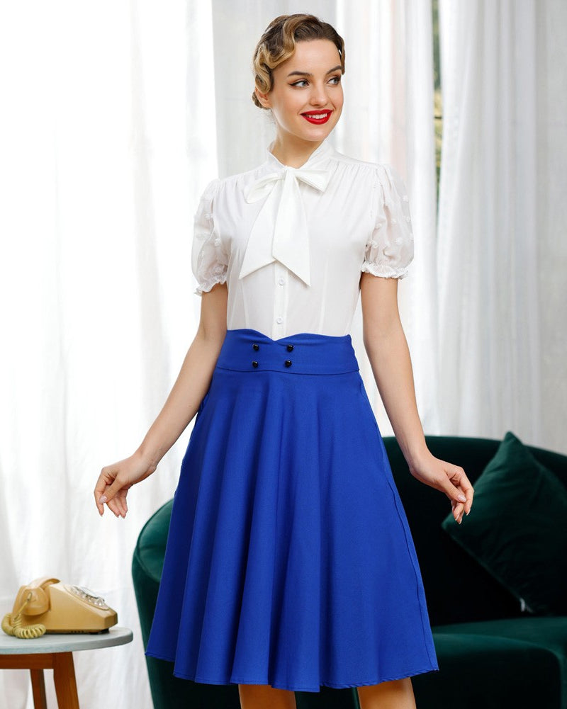 belle poque Bow-Knot Decorated Shirt Short Sleeve Stand Collar Tops