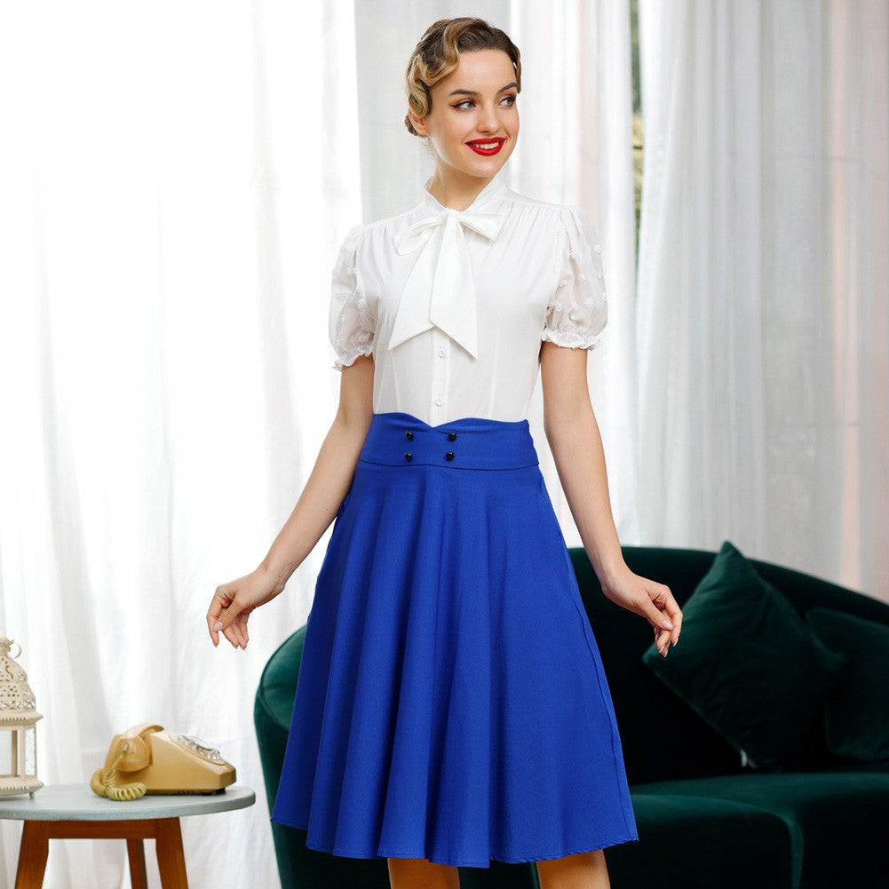 belle poque Bow-Knot Decorated Shirt Short Sleeve Stand Collar Tops