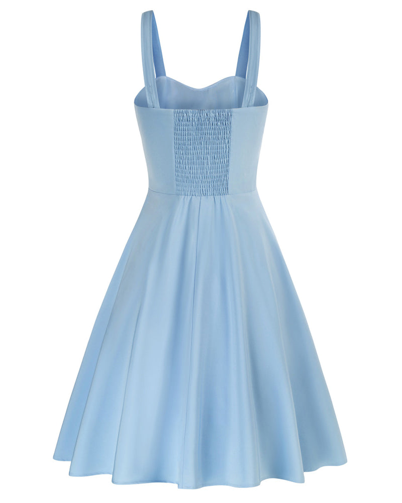 belle poque Vintage Two-Way Defined Waist Dress Ruched Bodice Flared A-Line Dress