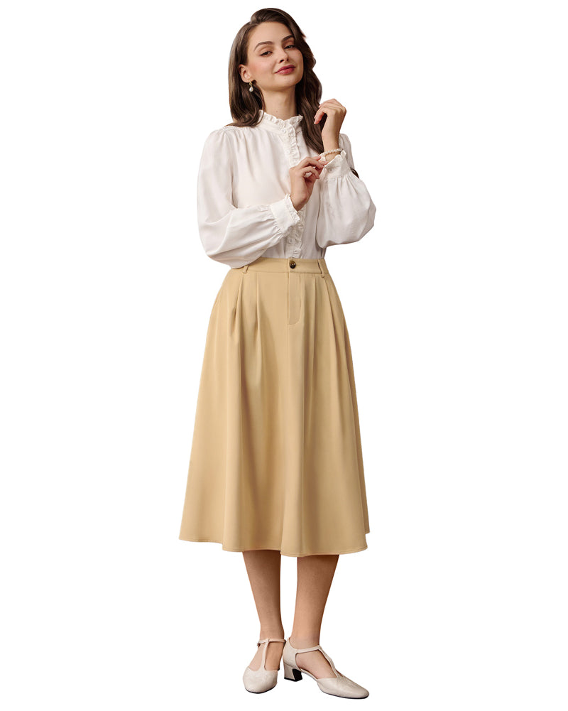 belle poque Women Vintage Swing Skirt Mid-Calf Length A-Line Skirt