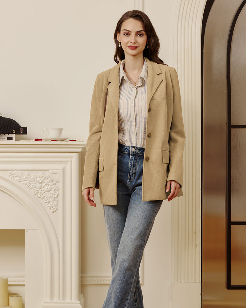 belle poque Women's Winter Corduroy Blazer Jackets Fall Work Office Jacket Coats