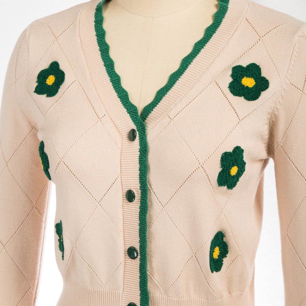 belle poque Long Sleeve V-Neck Button Down Cropped Sweater Cardigan