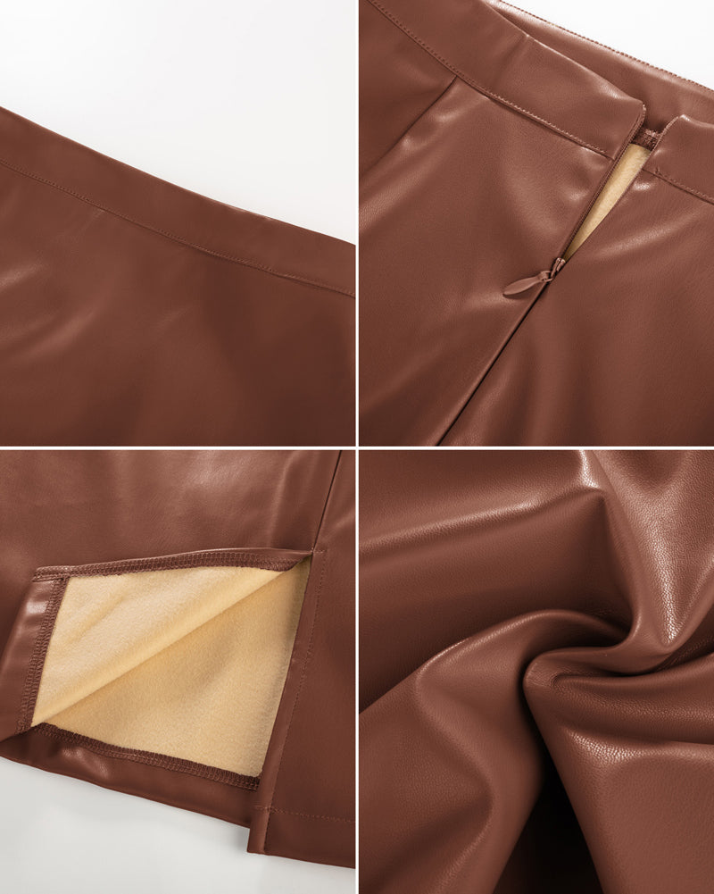 belle poque Midi Leather Skirt for Women High Waist Bodycon Pencil Skirts Work Outfits
