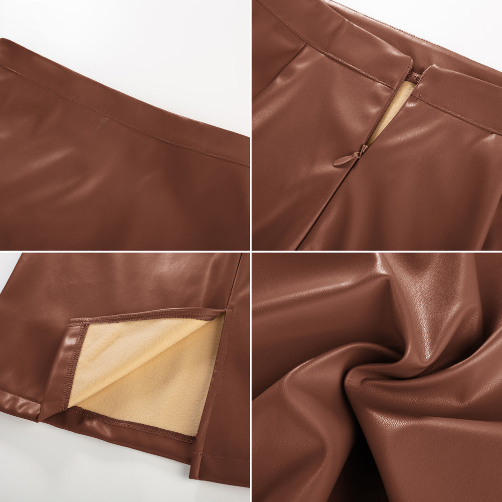 belle poque Midi Leather Skirt for Women High Waist Bodycon Pencil Skirts Work Outfits