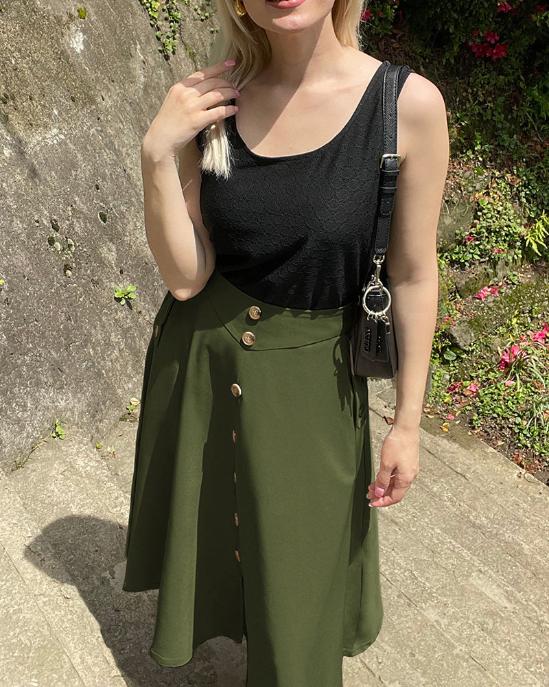 belle poque Belle Poque Women's Vintage A-Line Skirt with Slit Hem